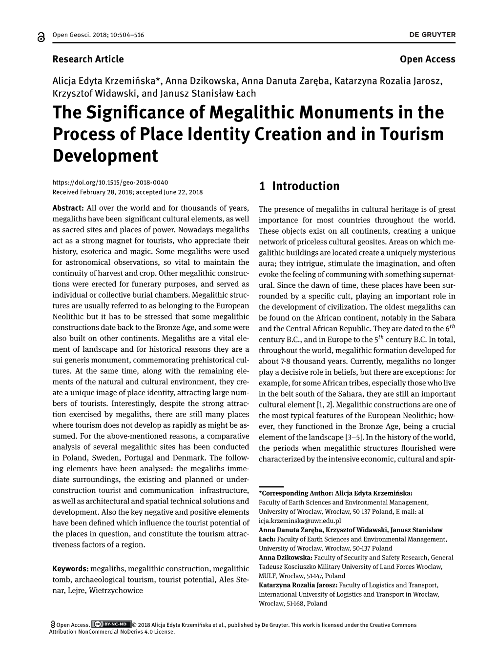 The Significance of Megalithic Monuments in the Process of Place