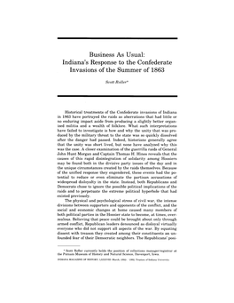 Business As Usual: Indiana's Response to the Confederate Invasions of the Summer of 1863