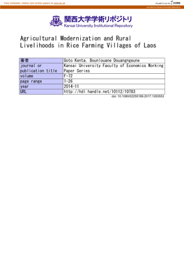 Agricultural Modernization and Rural Livelihoods in Rice Farming Villages of Laos