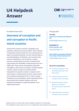 Overview of Corruption and Anti-Corruption in Pacific Island Countries 2