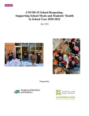 Supporting School Meals and Students' Health in School Year 2020-2021