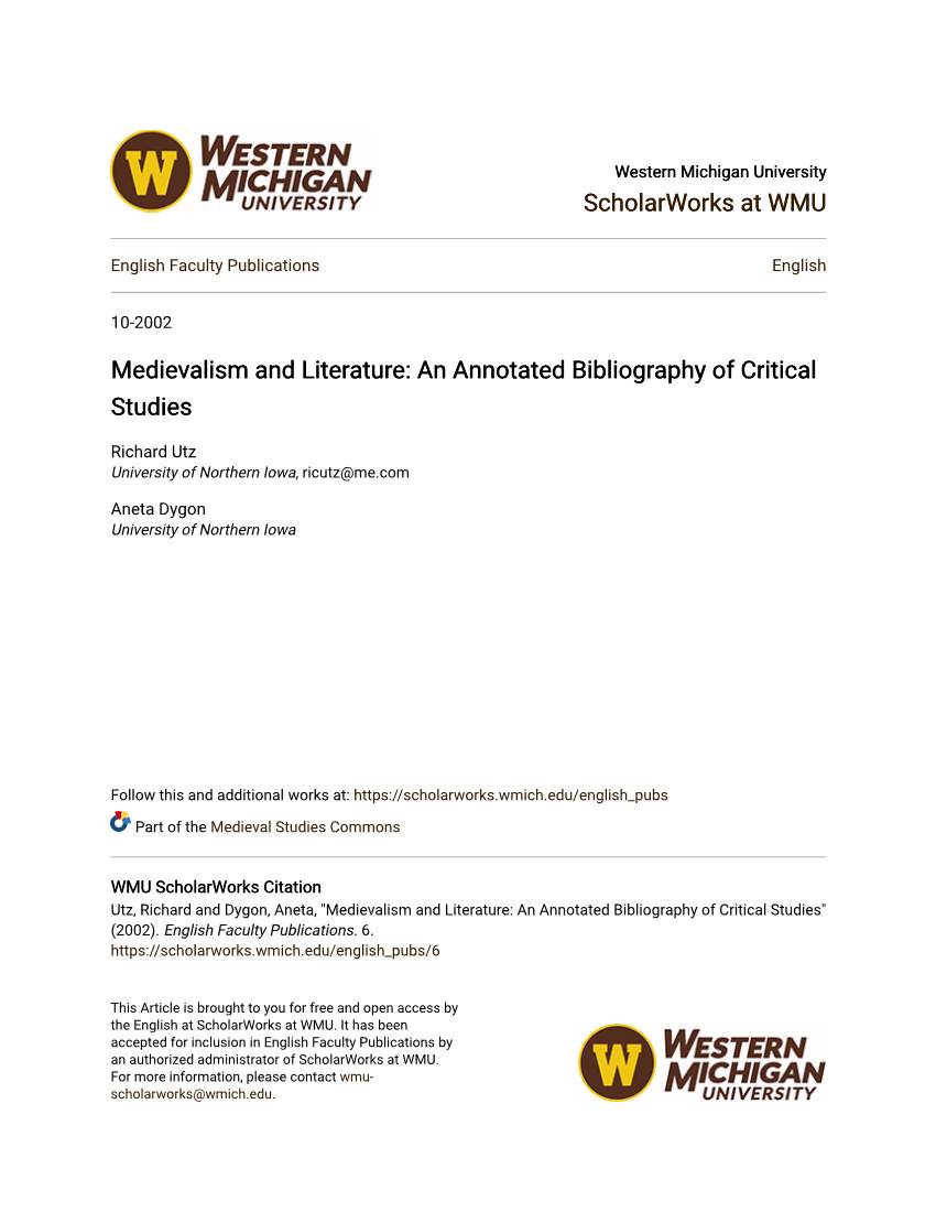 Medievalism and Literature: an Annotated Bibliography of Critical Studies