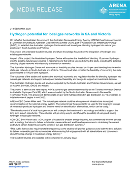 Hydrogen Potential for Local Gas Networks in SA and Victoria