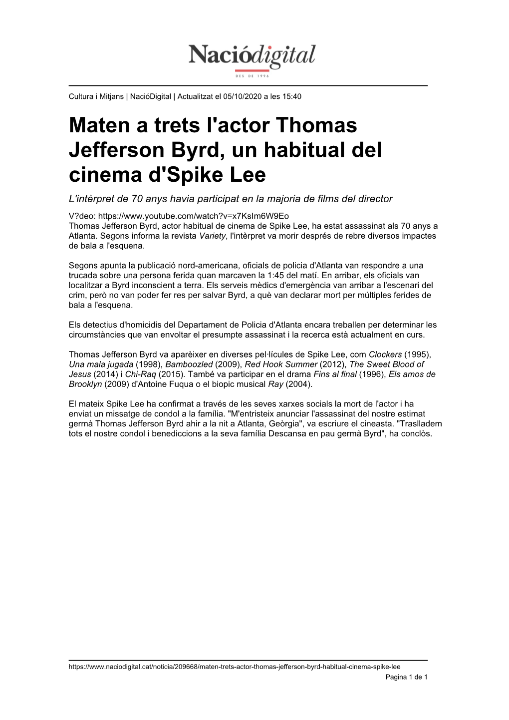 Maten a Trets L'actor Thomas Jefferson Byrd, Un Habitual Del Cinema D