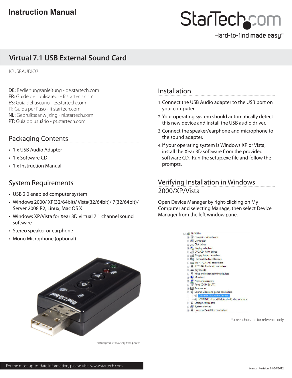 Virtual 7.1 USB External Sound Card Instruction Manual