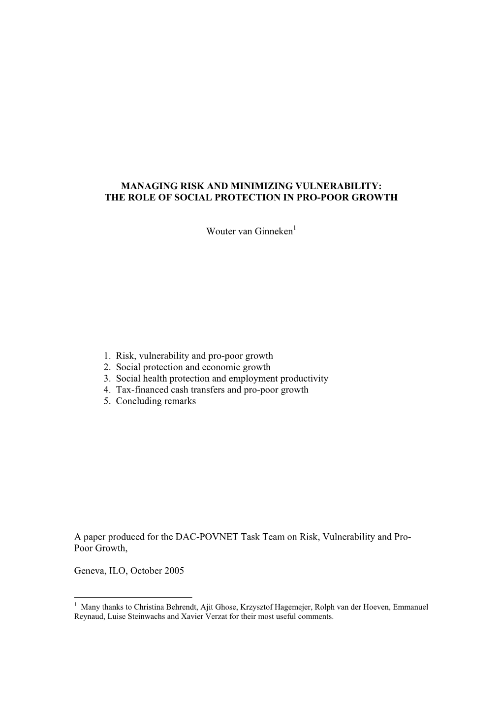 The Role of Social Protection in Pro-Poor Growth