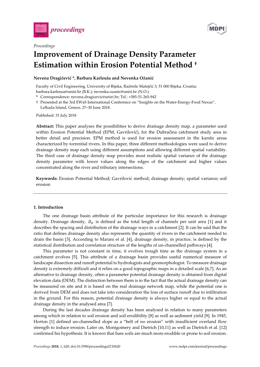 Improvement of Drainage Density Parameter Estimation Within Erosion Potential Method †