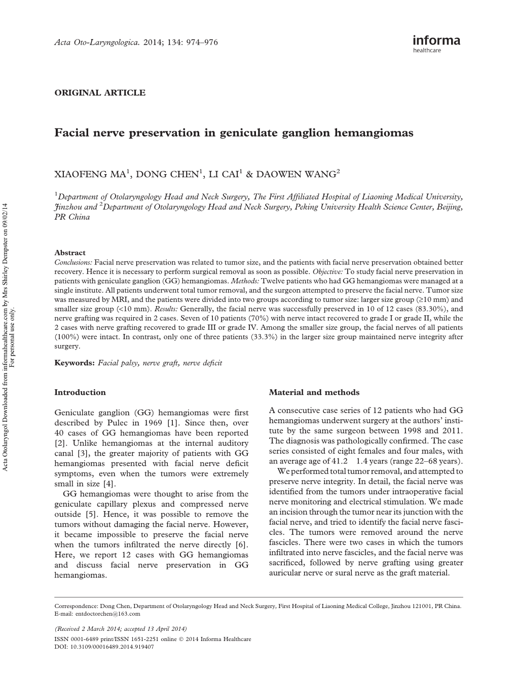 Facial Nerve Preservation in Geniculate Ganglion Hemangiomas