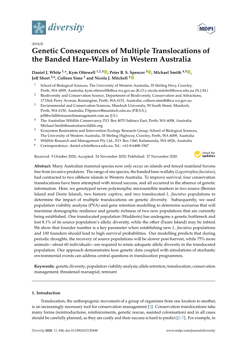 Genetic Consequences of Multiple Translocations of the Banded Hare-Wallaby in Western Australia