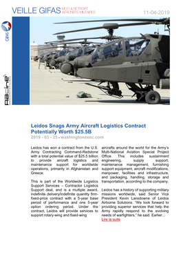 Leidos Snags Army Aircraft Logistics Contract Potentially Worth $25.5B 2019 - 03 - 25 - Washingtonexec.Com