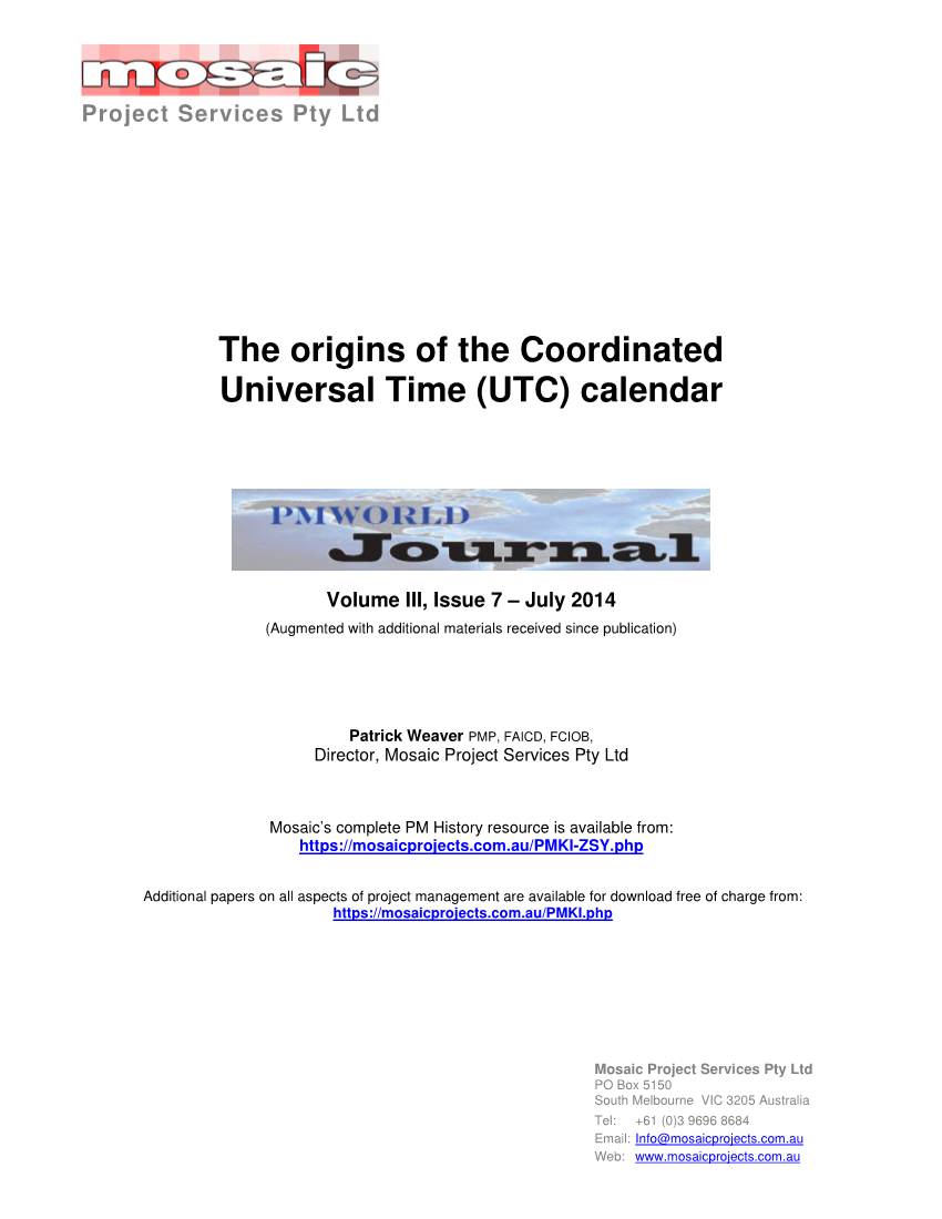 The Origins of the Coordinated Universal Time (UTC) Calendar