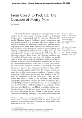 From Corset to Podcast: the Question of Poetry Now