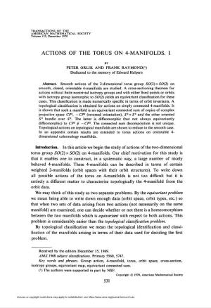 Actions of the Torus on 4-Manifolds. I