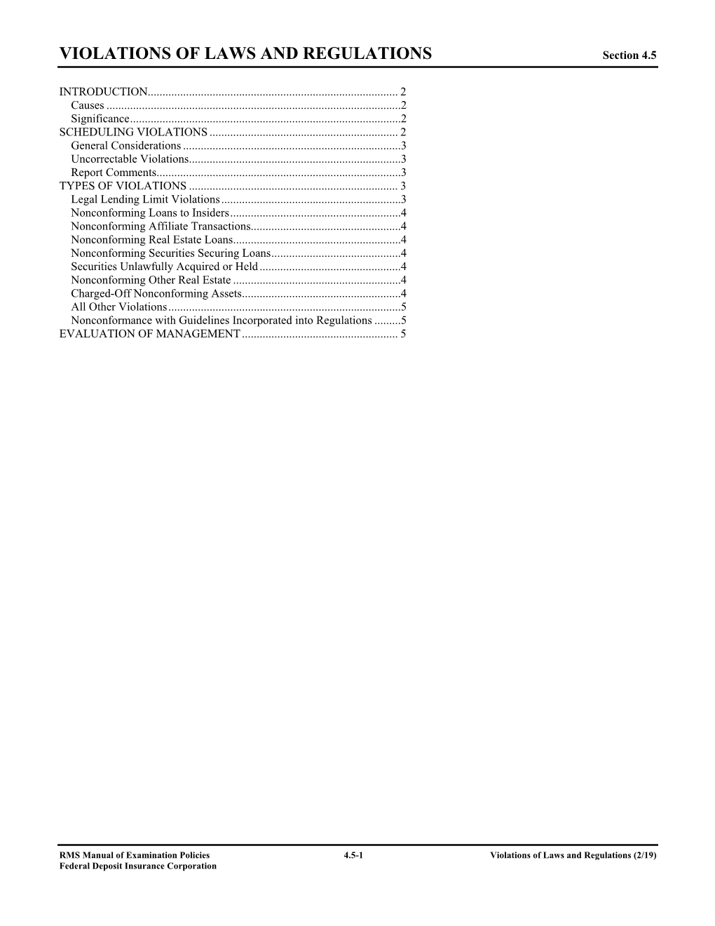 Section 4.5 Violations of Laws and Regulations