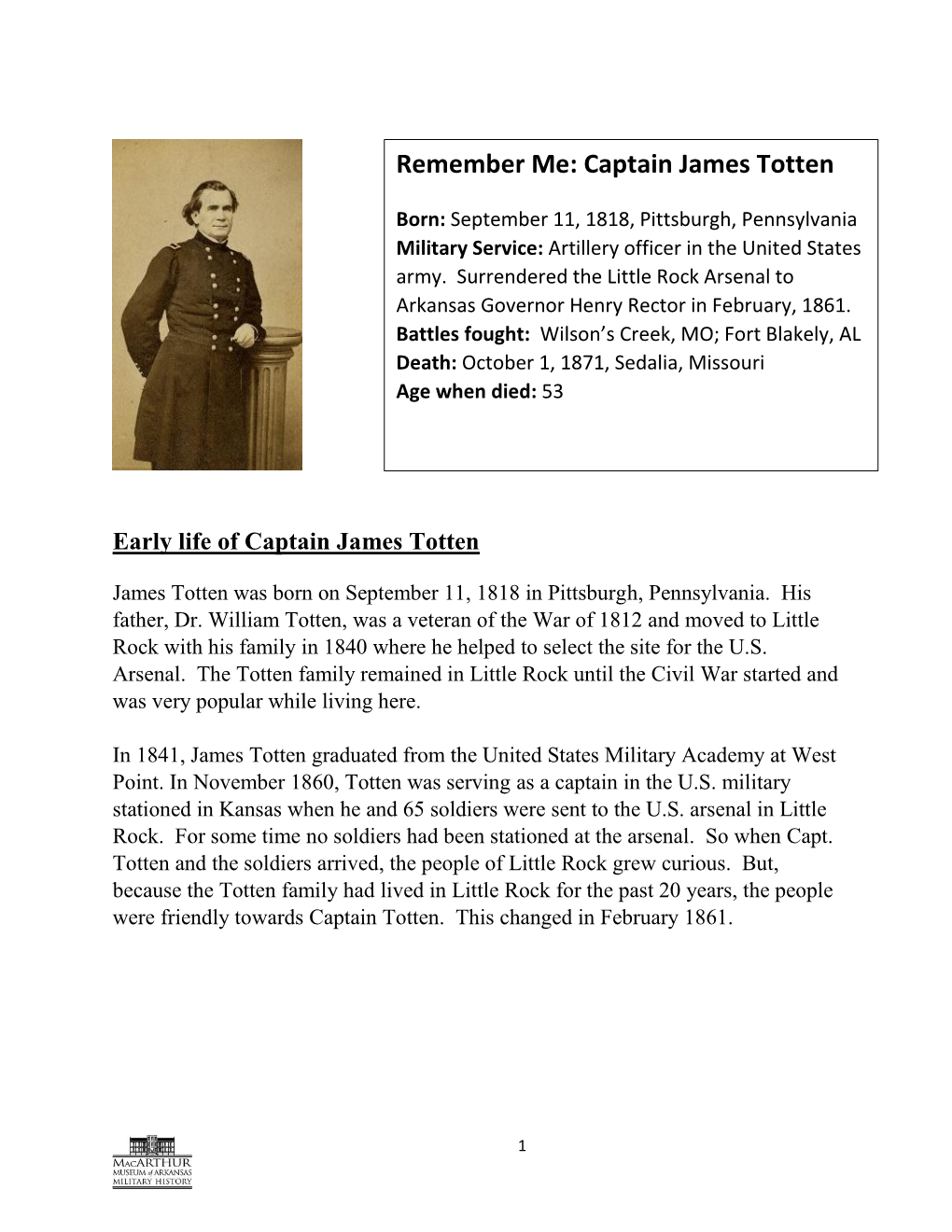 Remember Me: Captain James Totten