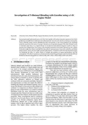 Investigation of N-Butanol Blending with Gasoline Using a 1-D Engine Model