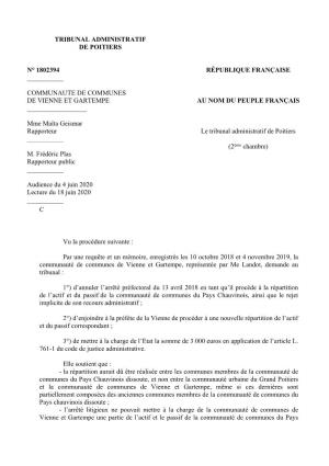 Tribunal Administratif De Poitiers N° 1802394