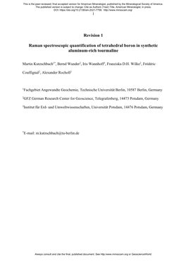 Revision 1 Raman Spectroscopic Quantification of Tetrahedral Boron