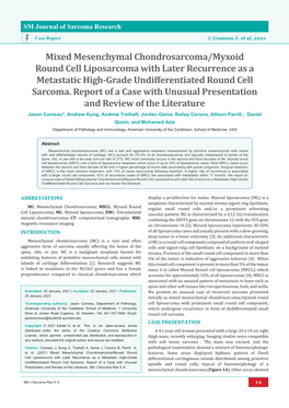 Mixed Mesenchymal Chondrosarcoma/Myxoid Round Cell Liposarcoma with Later Recurrence As a Metastatic High-Grade Undifferentiated Round Cell Sarcoma