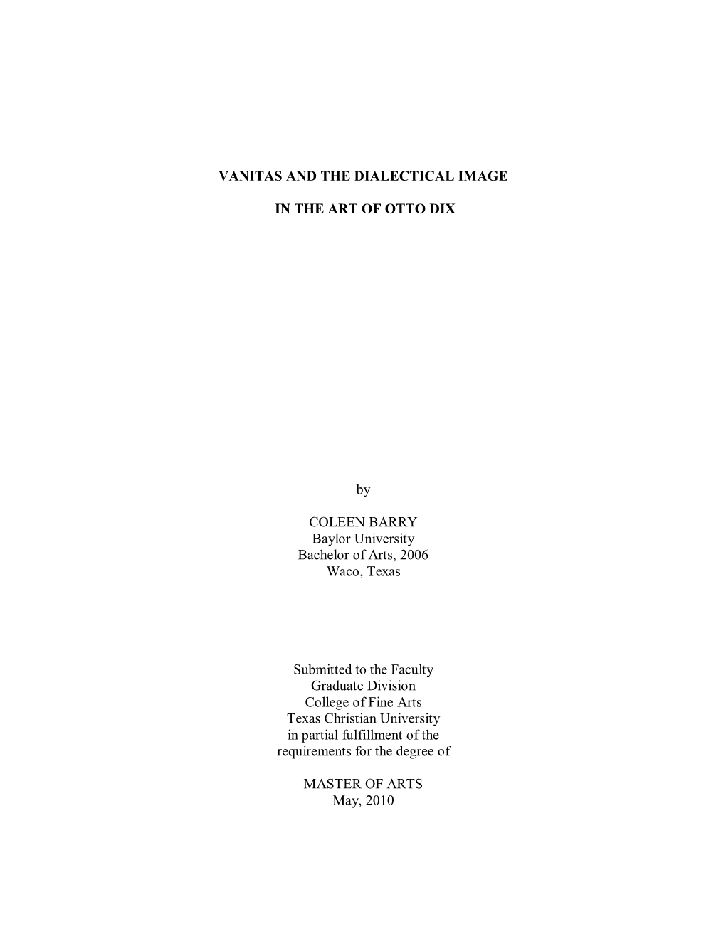 Vanitas and the Dialectical Image in the Art of Otto Dix