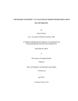 An Analysis of Martin Mcdonagh's Aran Island