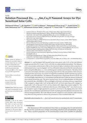 Solution Processed Zn1-X-Ysmxcuyo Nanorod Arrays for Dye Sensitized