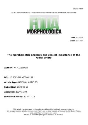 The Morphometric Anatomy and Clinical Importance of the Radial Artery