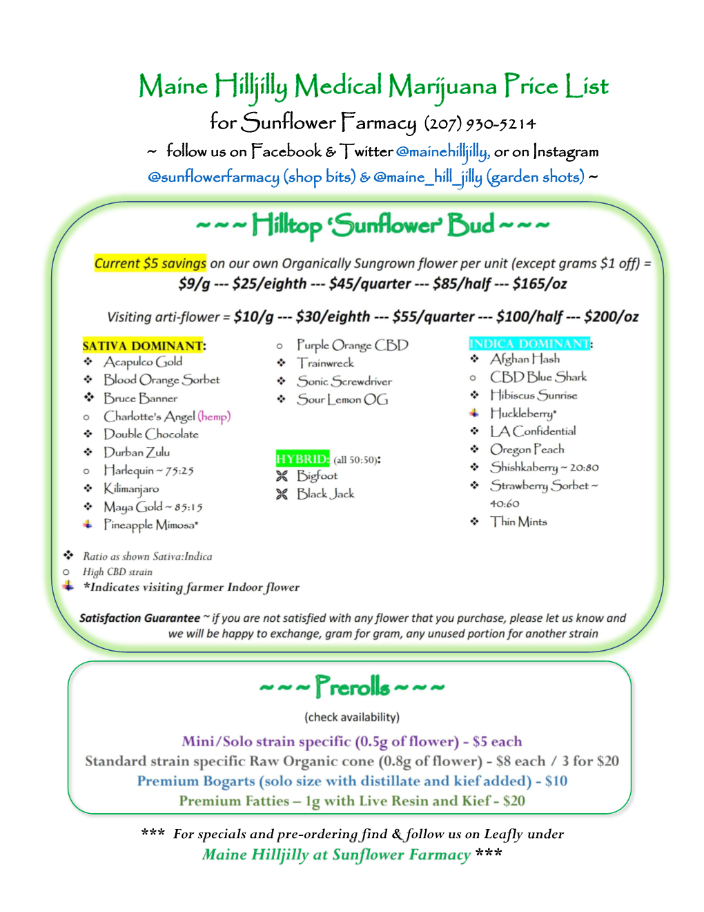 For Sunflower Farmacy (207) 930-5214