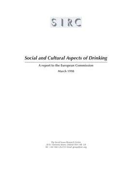 Social and Cultural Aspects of Drinking