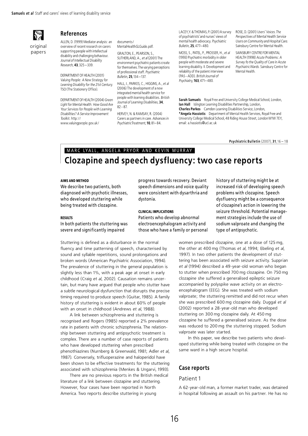 Clozapine and Speech Dysfluency: Two Case Reports