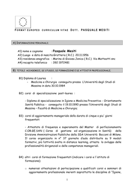 Format Europeo Curriculum Vitae Dott . Pasquale Mesiti