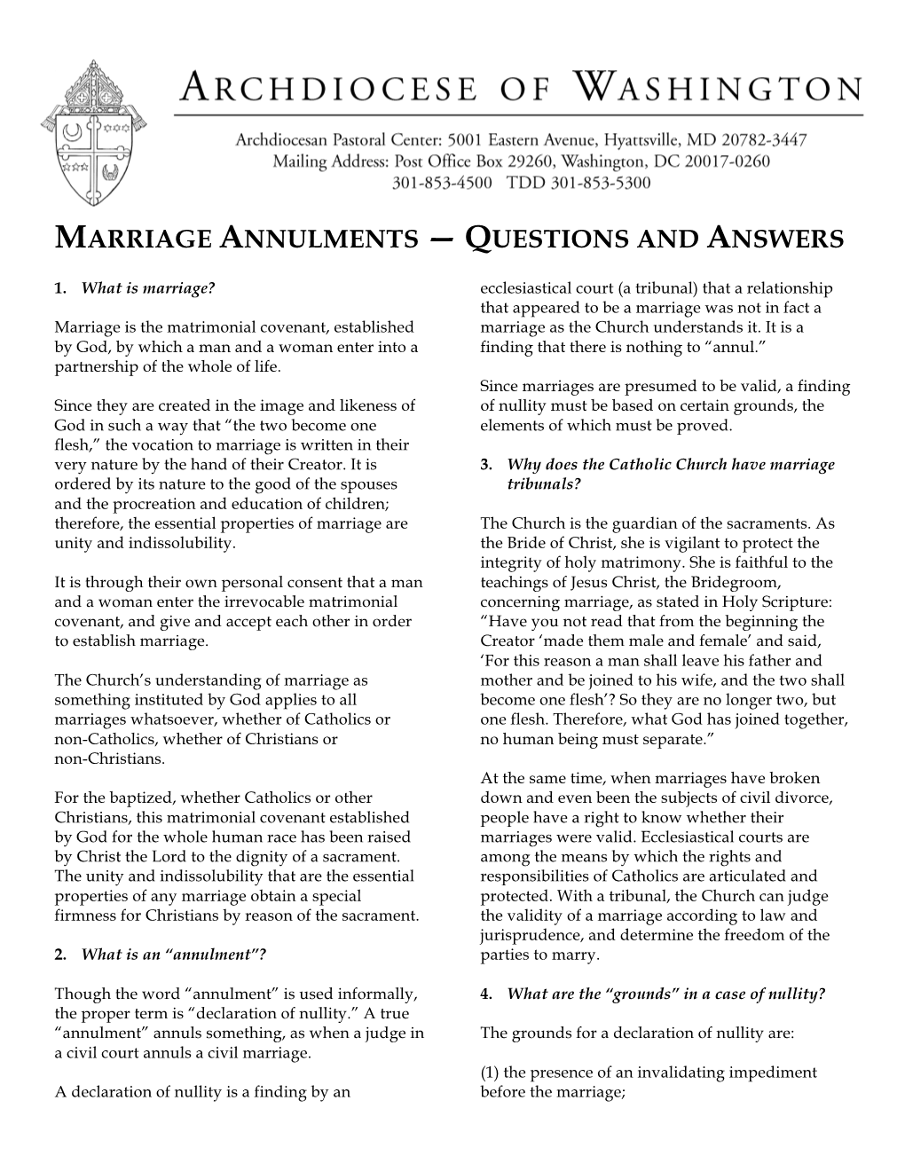 Marriage Annulments — Questions and Answers
