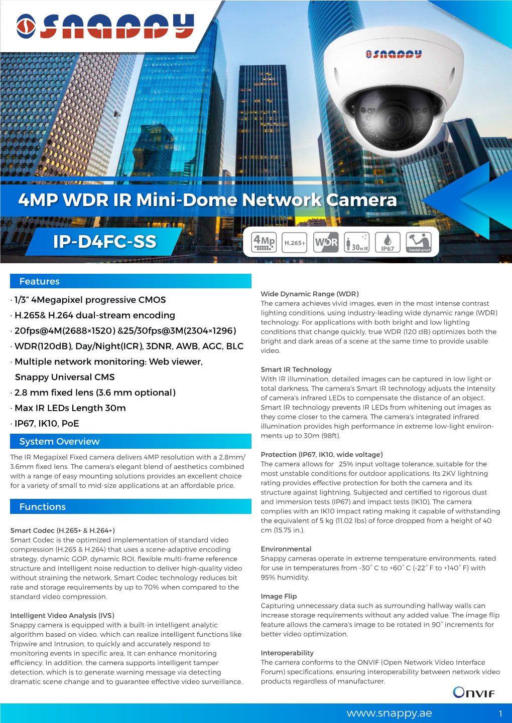 4MP WDR IR Mini-Dome Network Camera IP-D4FC-SS
