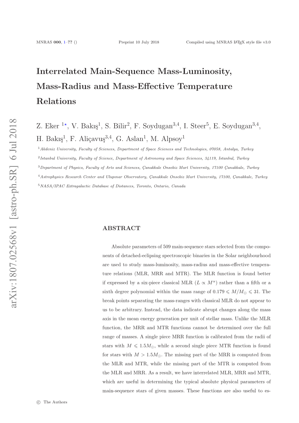 Interrelated Main-Sequence Mass-Luminosity, Mass-Radius and Mass-Effective Temperature Relations