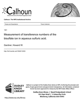 Measurement of Transference Numbers of the Bisulfate Ion in Aqueous Sulfuric Acid