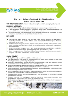 Land Reform (Scotland) Act 2003 & the Scottish Outdoor Access Code