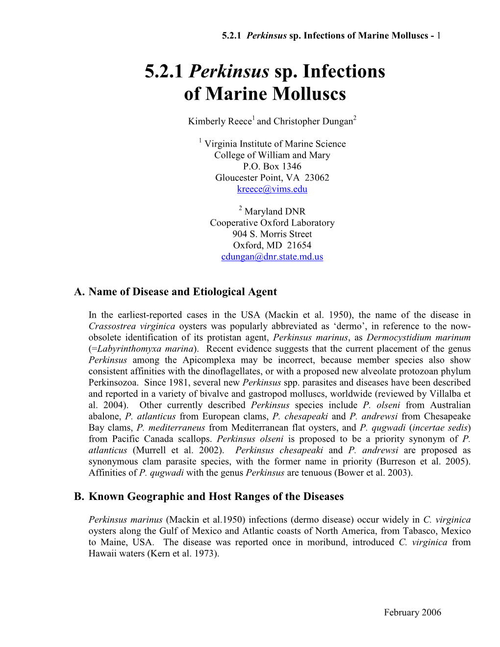 5.2.1 Perkinsus Sp. Infections of Marine Molluscs - 1