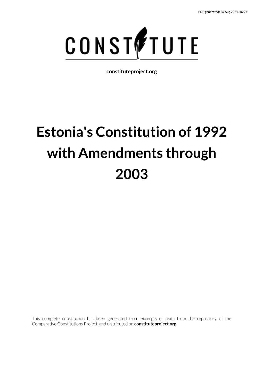 Estonia's Constitution of 1992 with Amendments Through 2003