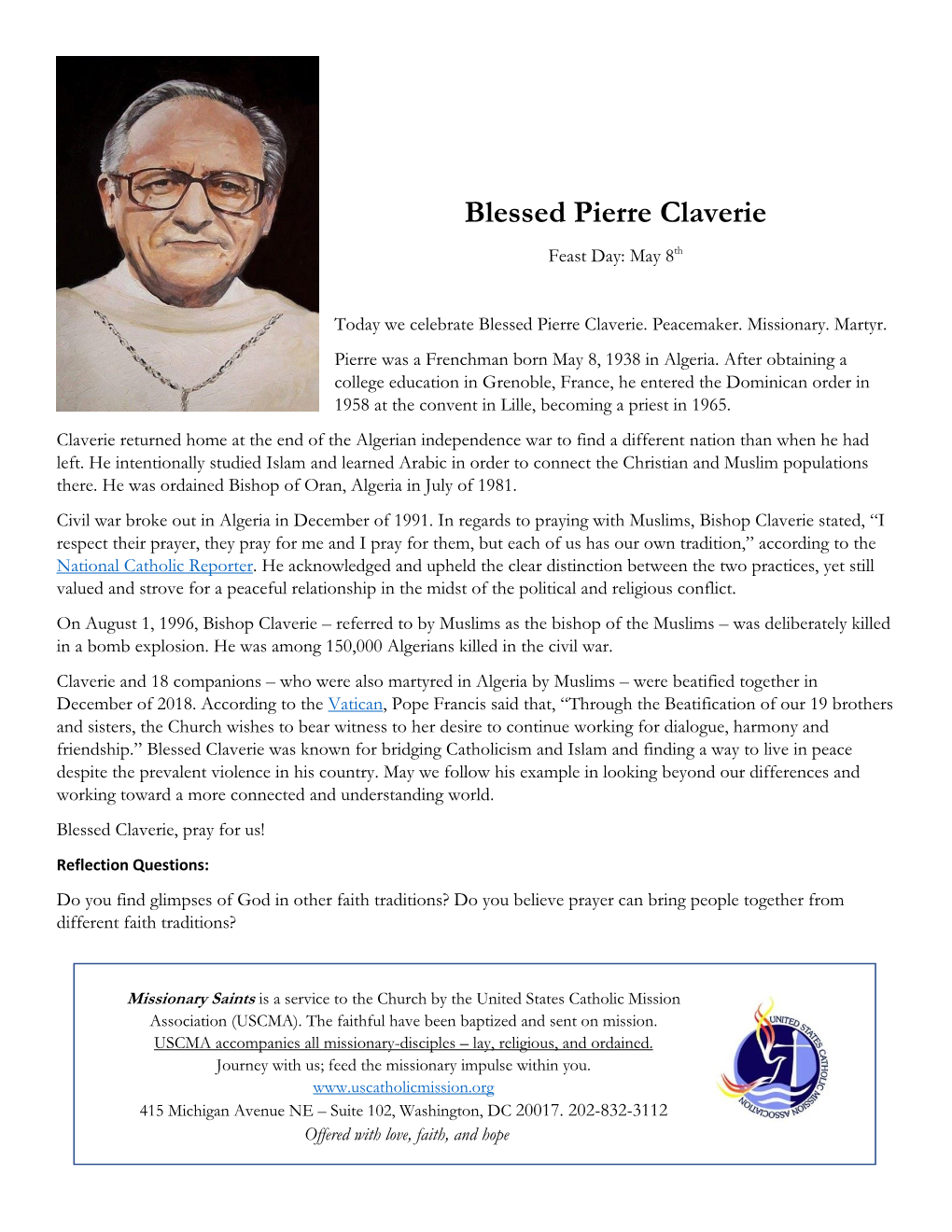 Blessed Pierre Claverie Feast Day: May 8Th