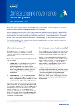 Climate Change Governance the 2019 WEF Guidance