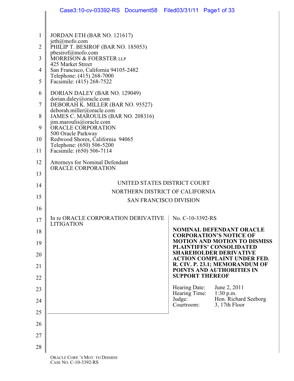 Case3:10-Cv-03392-RS Document58 Filed03/31/11 Page1 of 33