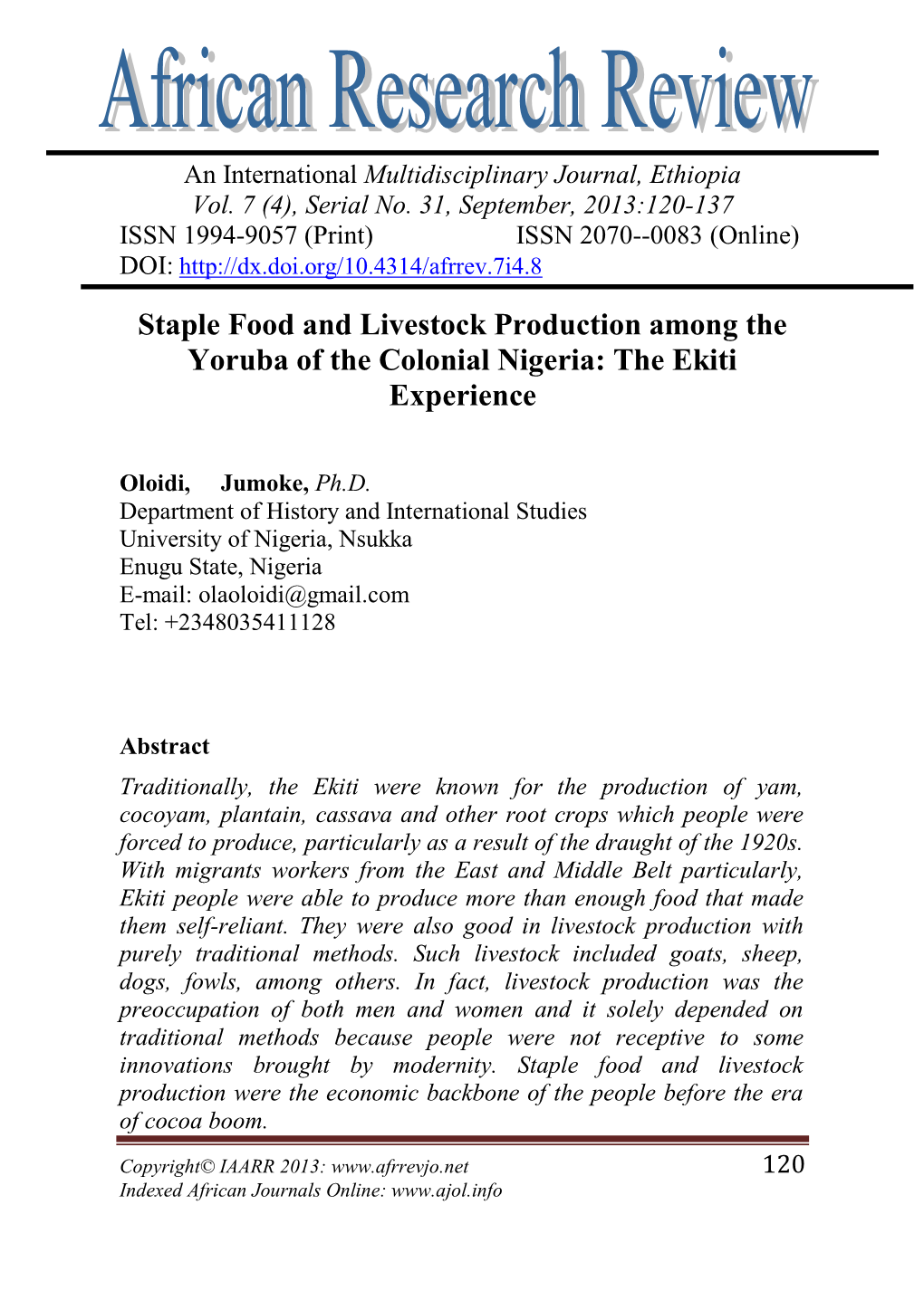 Staple Food & Livestock Production Among The