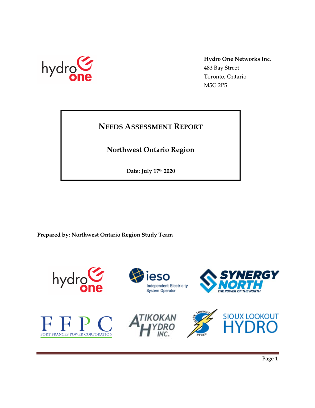 NEEDS ASSESSMENT REPORT Northwest Ontario Region