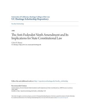 The Anti-Federalist Ninth Amendment and Its Implications for State Constitutional Law Calvin R