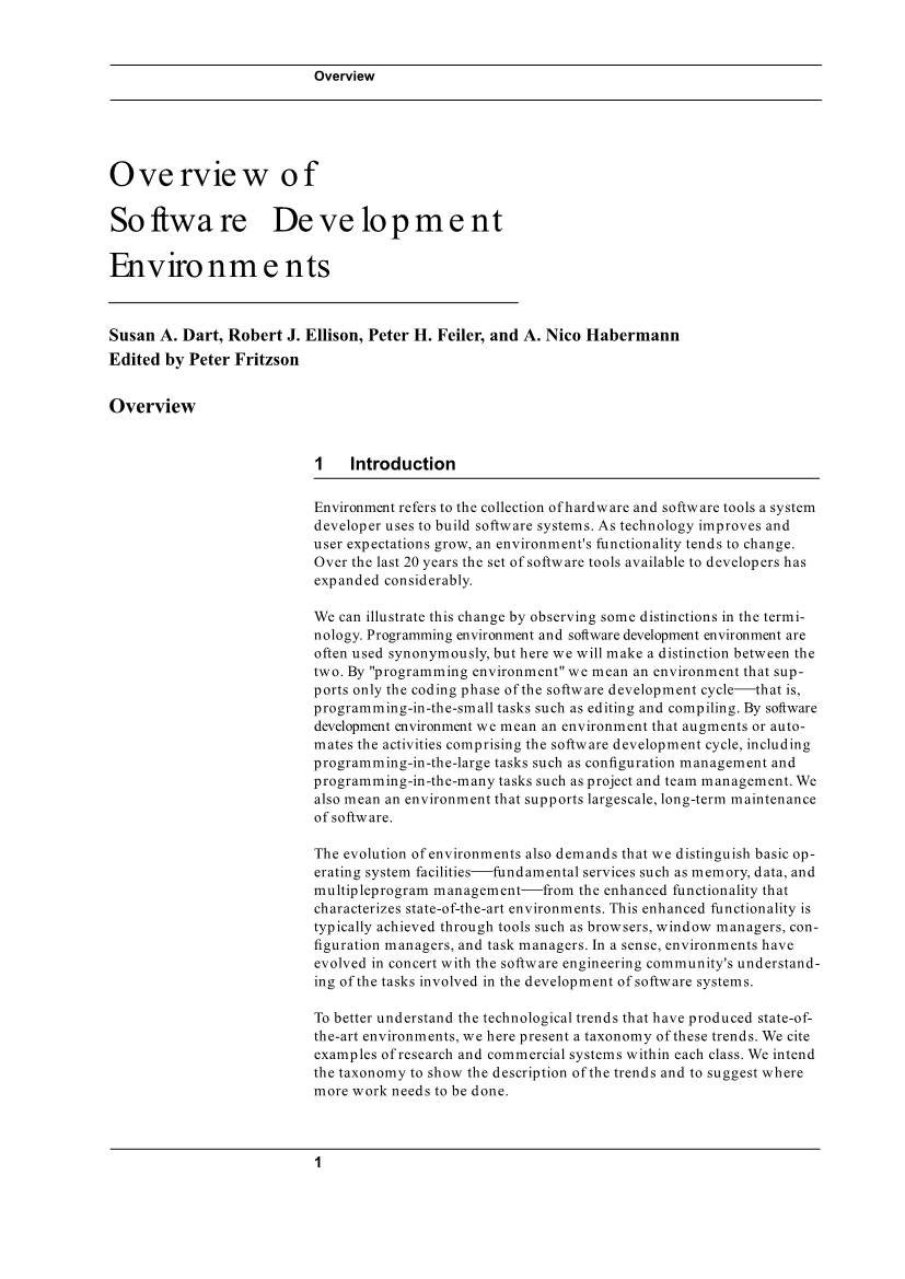 Overview of Software Development Environments