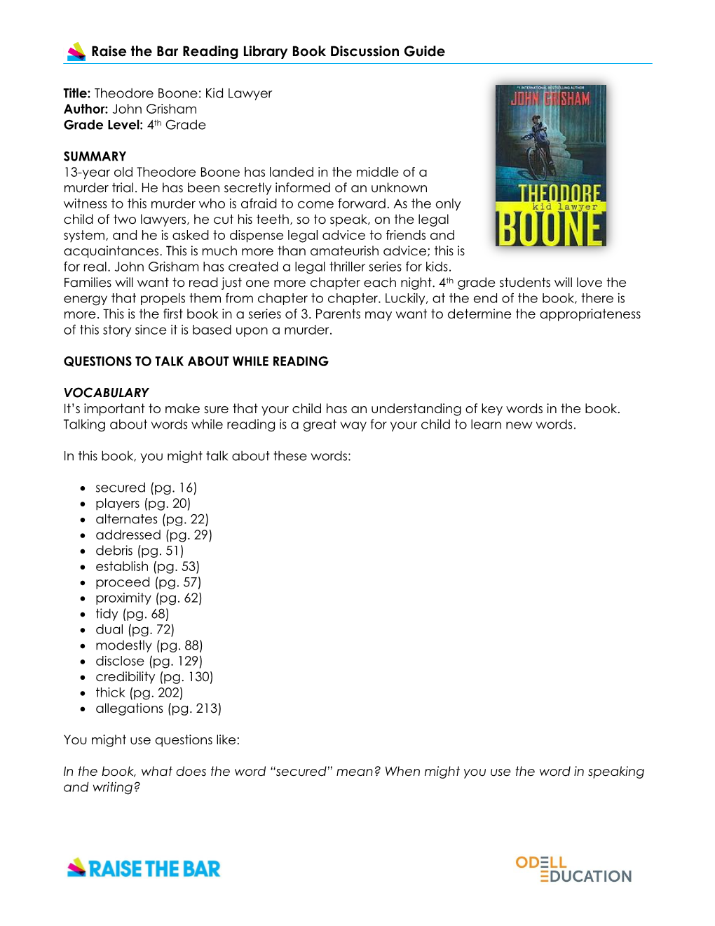 Raise the Bar Reading Library Book Discussion Guide
