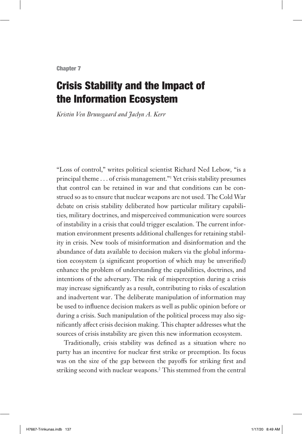 Chapter 7: Crisis Stability and the Impact of the Information Ecosystem