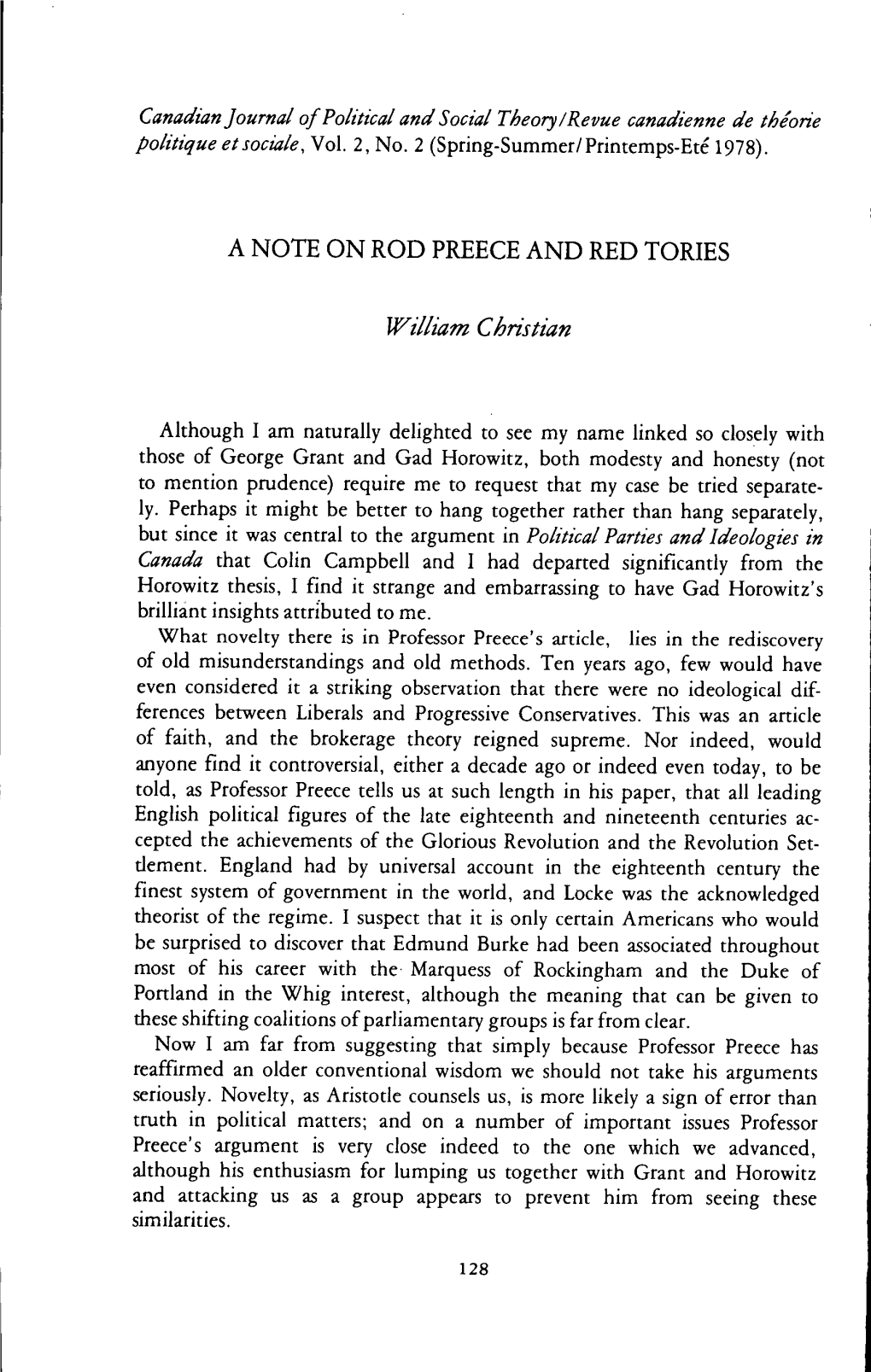 Canadianjournal Ofpolitical and Social Theory/Revue Canadienne De Theorie Politiqueetsociale, Vol . 2, No. 2 (Spring-Summer/Printemps-Ete 1978)