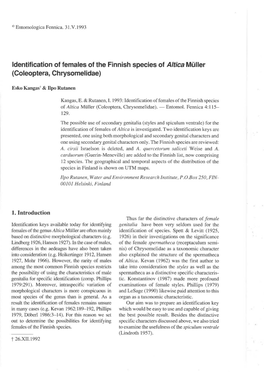 Identification of Females of the Finnish Species of Altica Muller (Coleoptera, Chrysomelidae)
