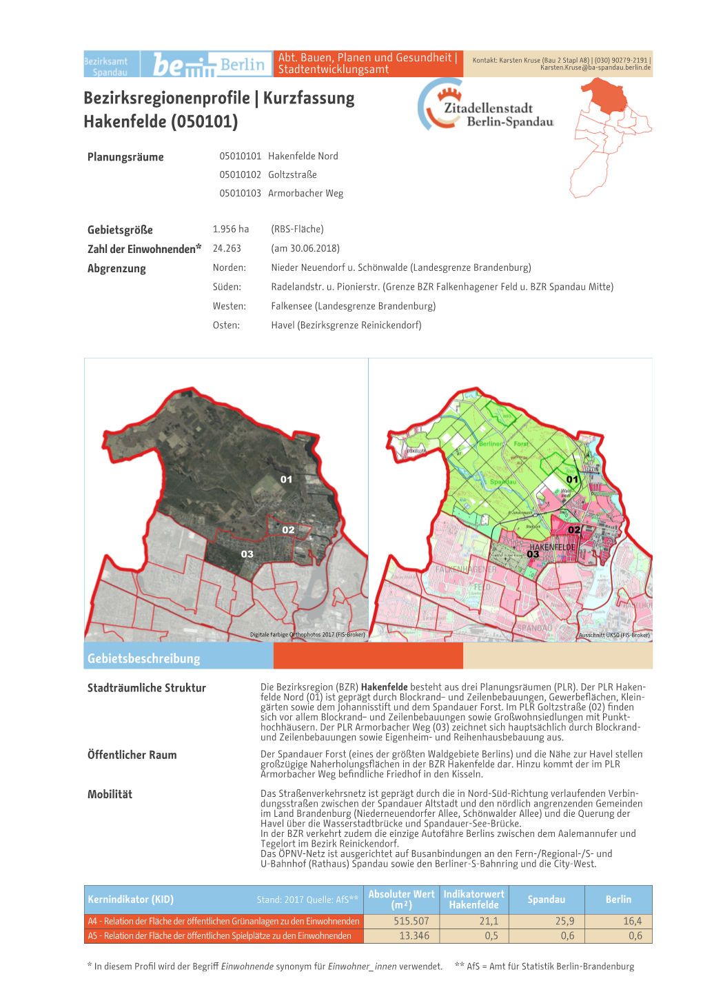 Bezirksregionenprofile | Kurzfassung Hakenfelde (050101)